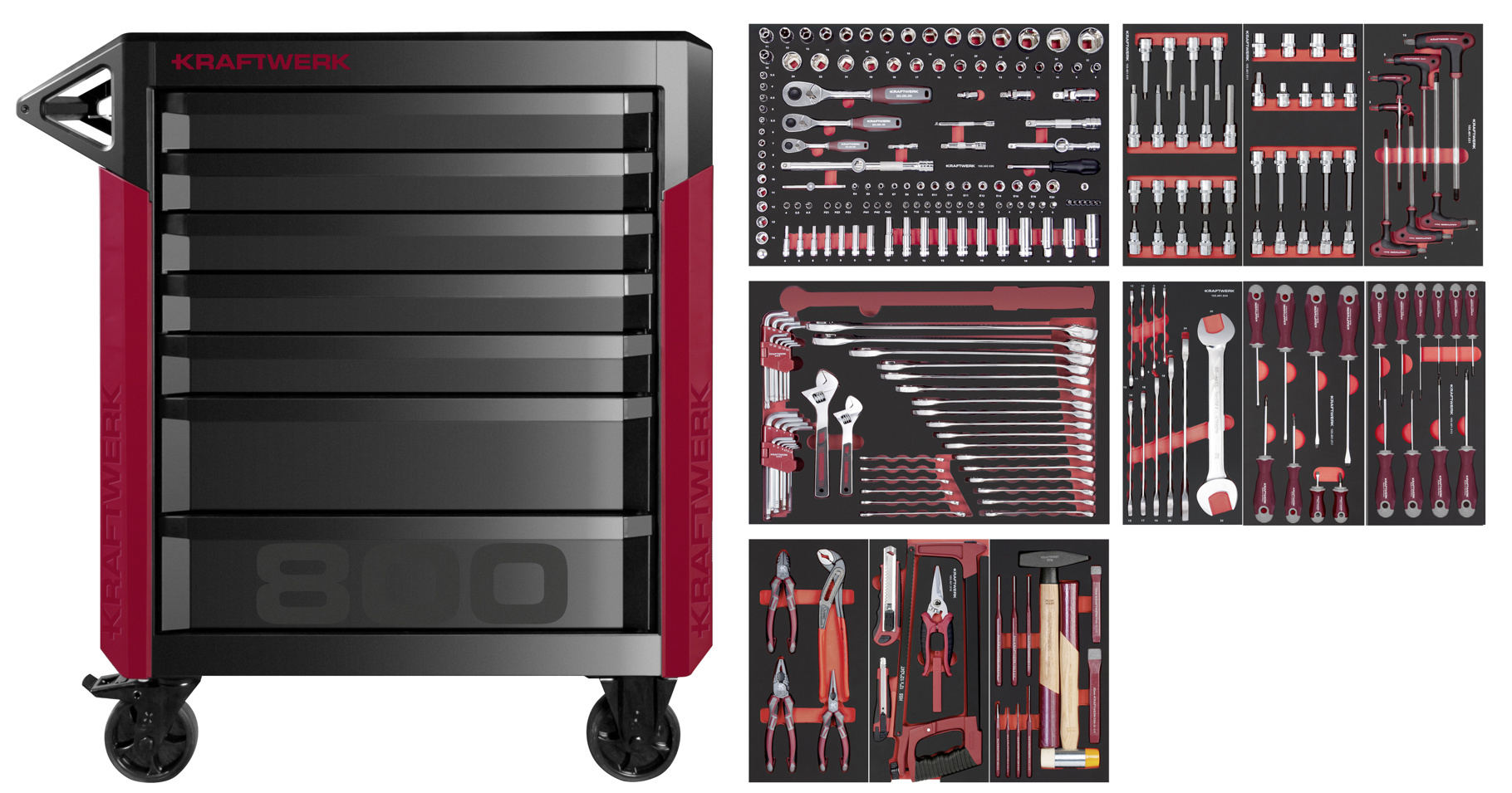 PT800 Servante d'atelier, 7 tiroirs, PRO, 278-pcs.