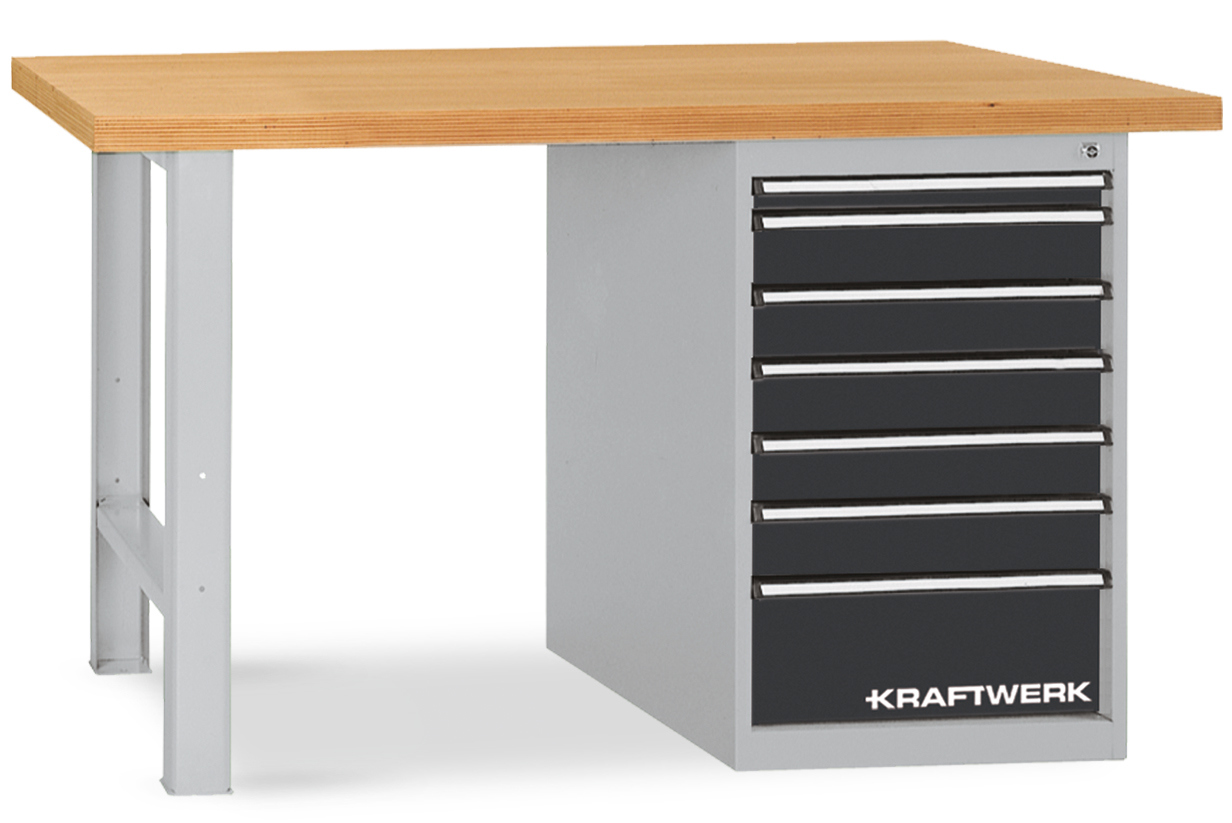 Werkbank 850x1500x700 mm, Schubladenbox mit 7 Schubladen