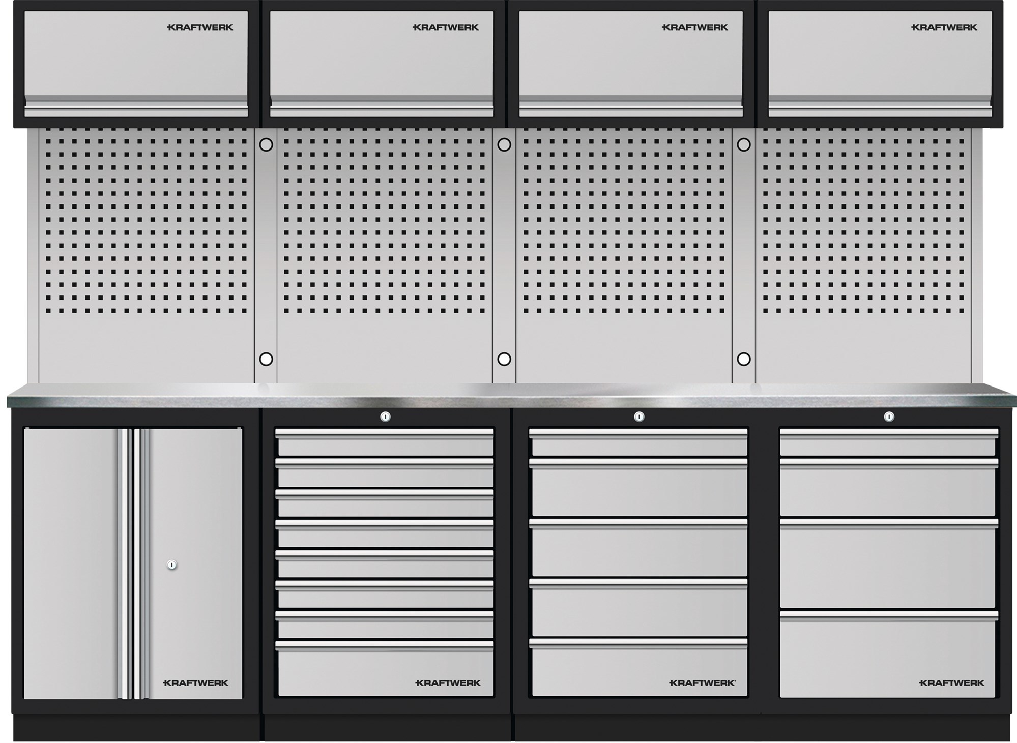 Mobilio 4 combi, unité murale, paroi perforée, inox